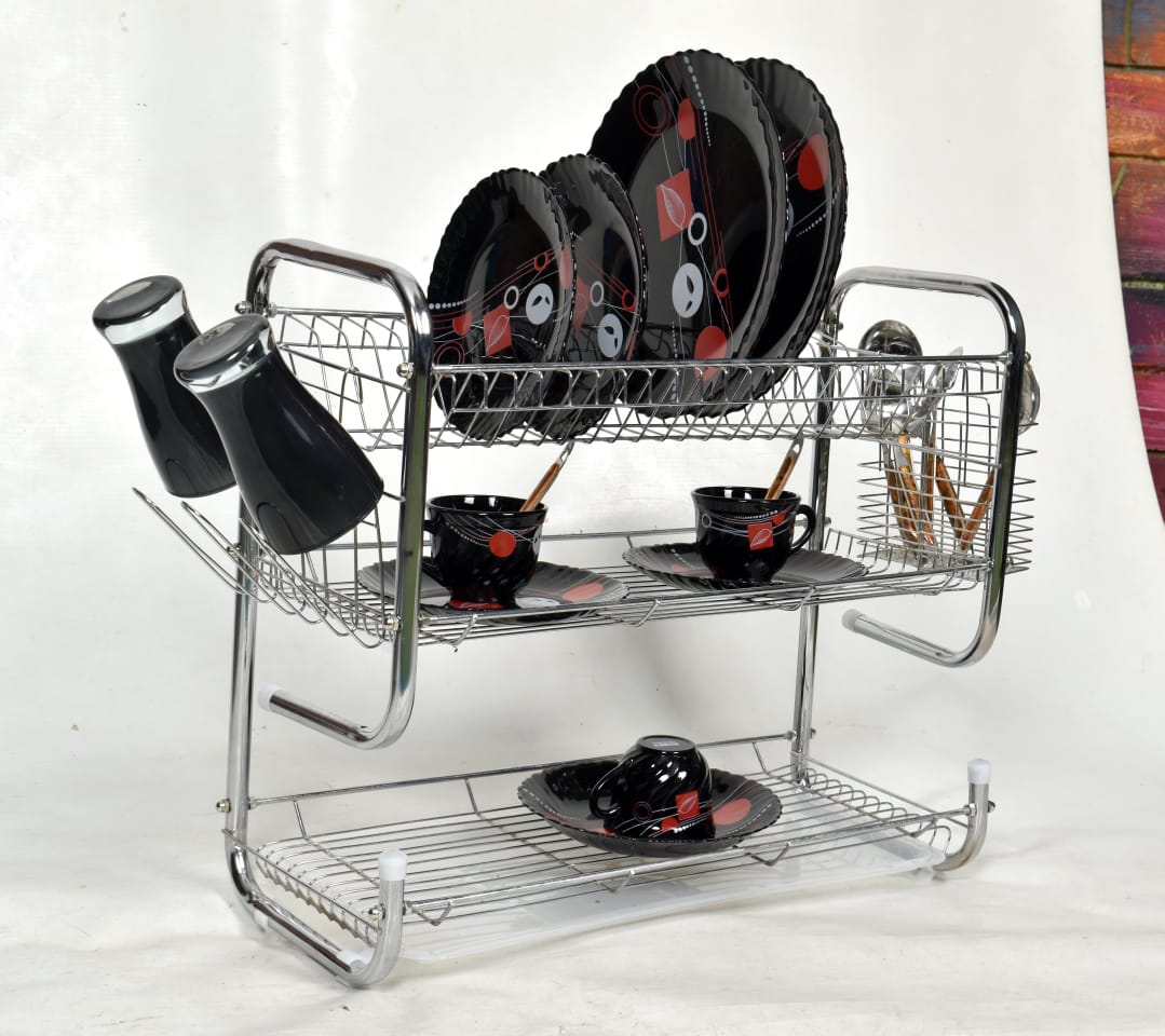 G Shape Kitchen Organizer Rack - 3 Tier with Dish Spoon Fork Bowl Cup Holder